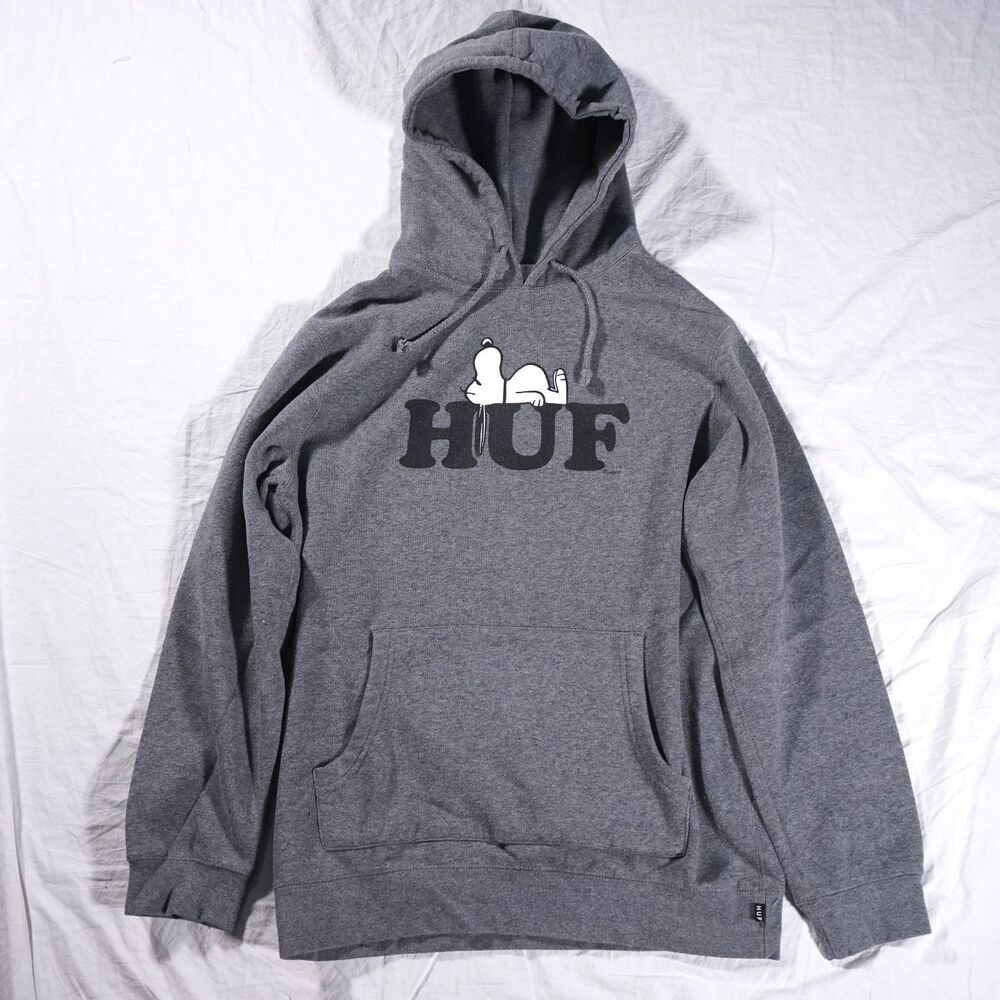 HUF x Peanuts Snoopy Graphic Hoodie Gray Mens Large Rare Skate Pullover Rare